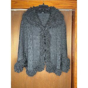 Sisters Knit Cardigan Sweater Shawl Womens L/XL Furry Collar Wool Blend